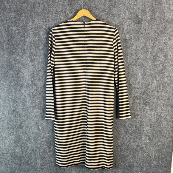 MaxMara Dress Womens 40 US 6 Black Striped Wool Sheath Front Pockets Business - Picture 2 of 14